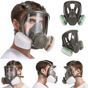 Full Facepiece Respirator with Filters, 15in1 Reusable Gas Respirator Mask for Dust, Organic Vapors, Painting Spraying, Woodworking Chemical, Industry Work Protection etc.,Full Face Wide Field of View