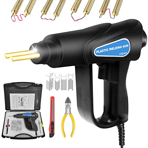 Plastic Welder 100W 110V Plastic Welding Kit Hot Stapler Car Bumper Repair Kit, Plastic Welder Machine Tool with 600PCS Hot Staples, Plier & Knife, 2S Quick Heating Plastic Welder Gun