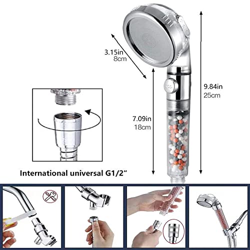 WHYJJQIAN High Pressure Shower Head with Handheld & Shower Filter for Hard Water,Detachable Water Saving & Massage Setting Shower Heads with Hose and Holder for Dry Skin & Hair