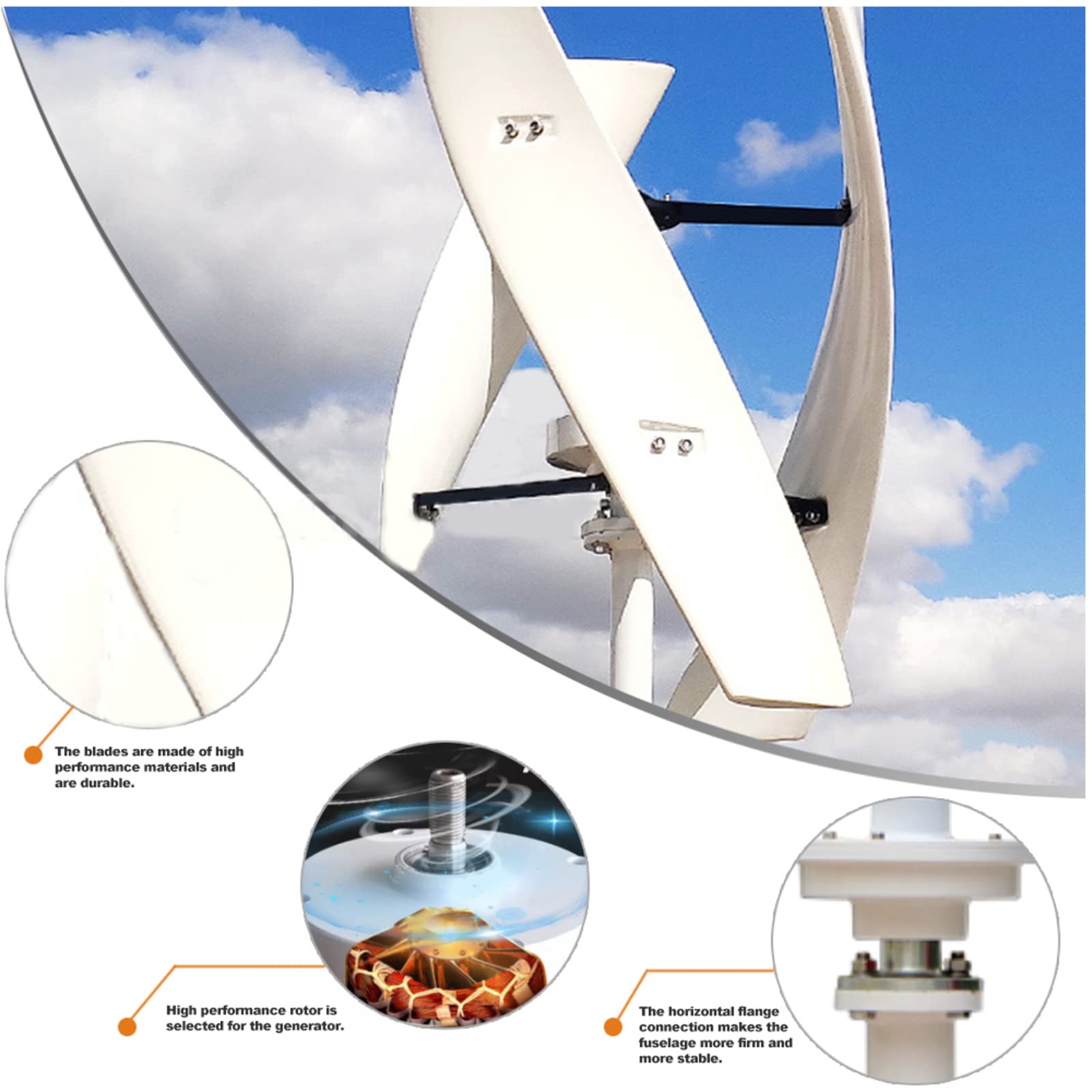 12000W No Noise Vertical Axis Wind Turbine Generator,220V 12V 24V 48V Magnetic Levitation Wind Turbine with MPPT Controller for Home Street Lighting(White),12v