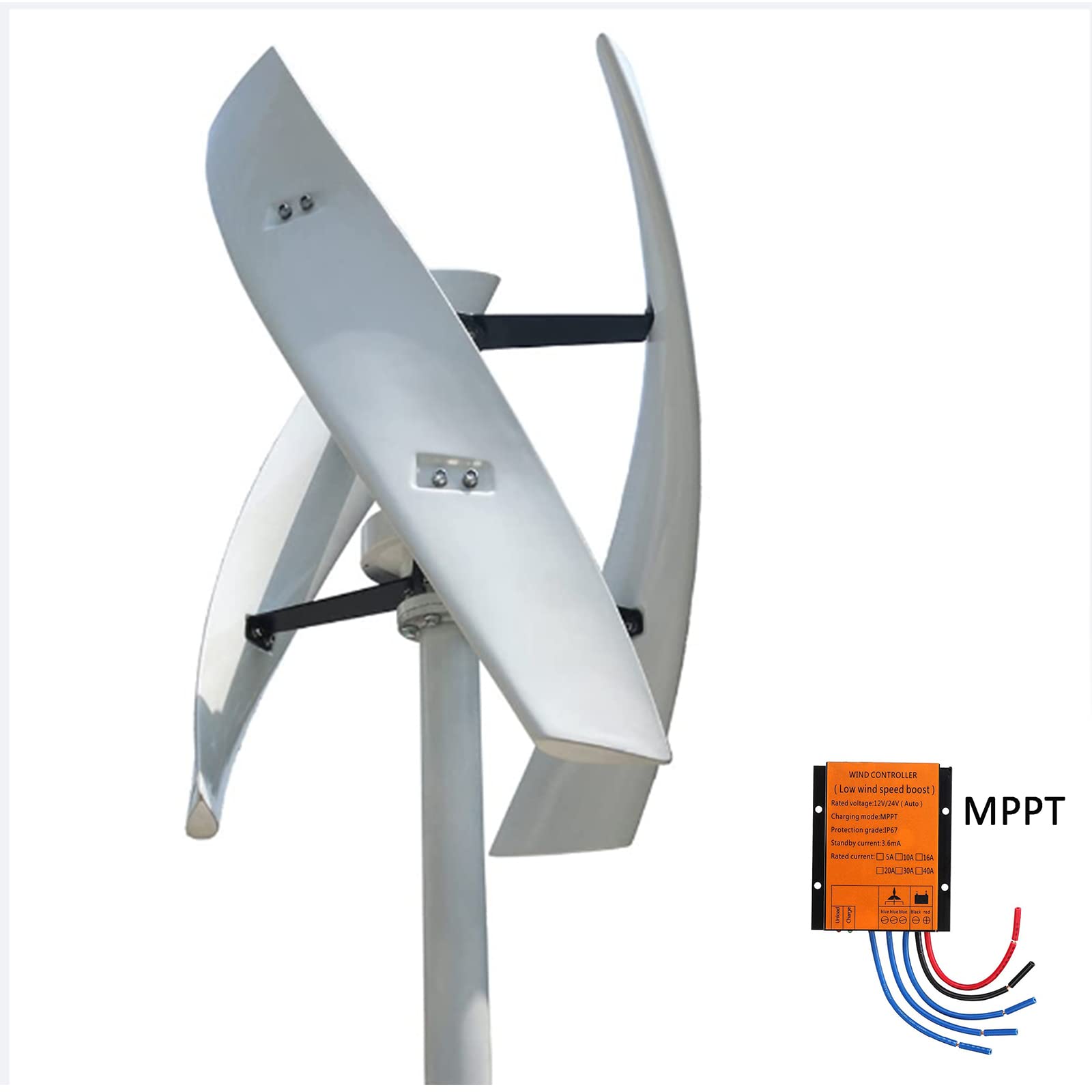 12000W No Noise Vertical Axis Wind Turbine Generator,220V 12V 24V 48V Magnetic Levitation Wind Turbine with MPPT Controller for Home Street Lighting(White),220v