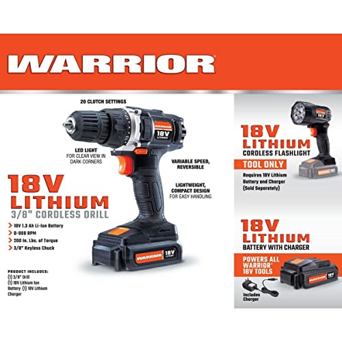 Warrior 18v Cordless 3/8 In. Drill/Driver Kit, Clear