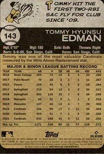 2022 Topps Heritage #143 Tommy Edman St. Louis Cardinals NM-MT MLB Baseball