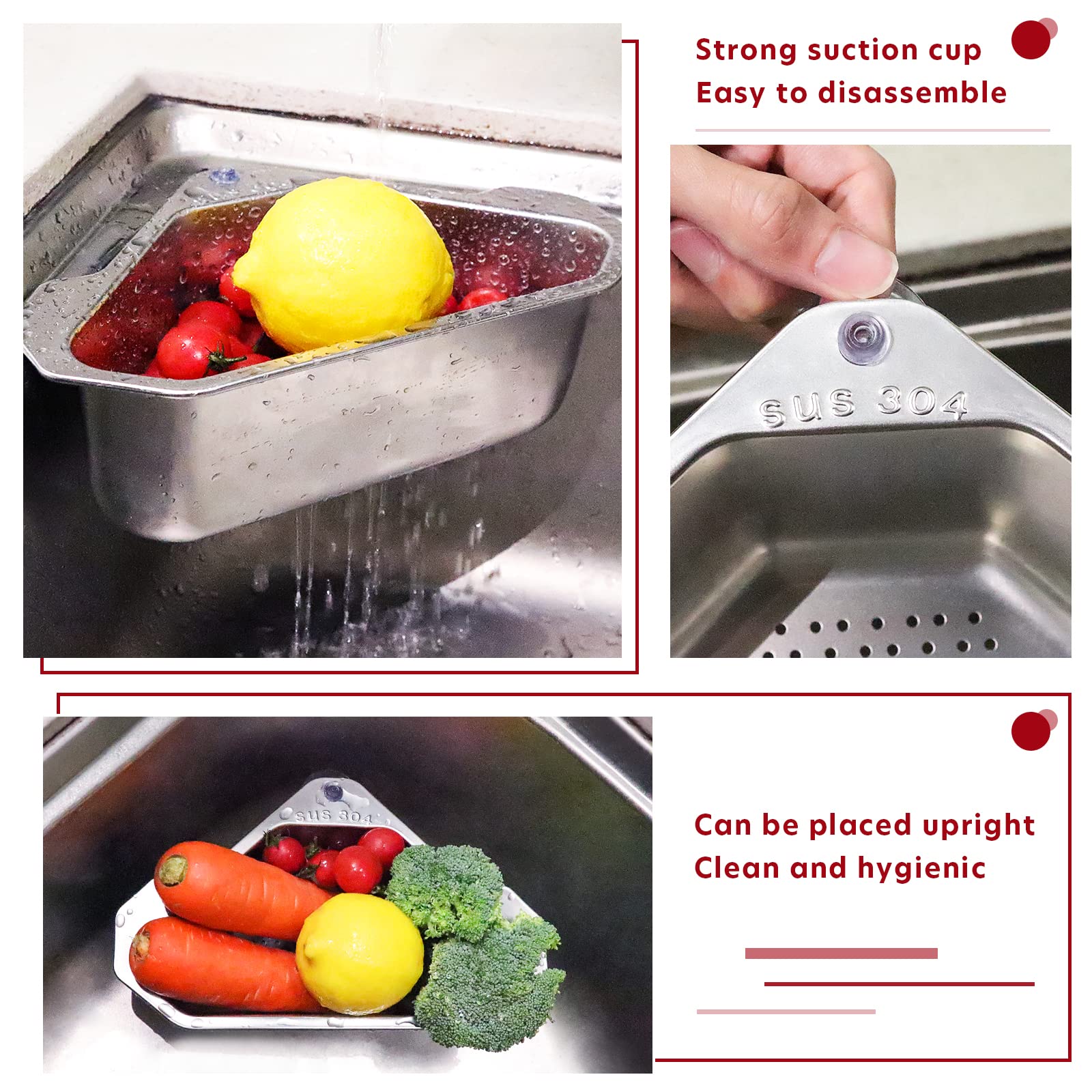 MARKOO Stainless Steel Triangle Sink Basket, Kitchen Sink Dain Strainer, Kitchen Food Waste Leftovers Food Catcher Garbage Corner Sink Strainer