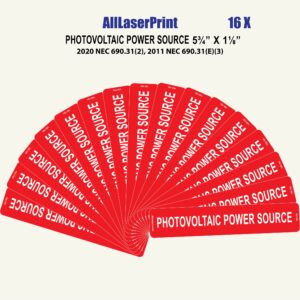 Photovoltaic Labels for PV Solar System_"PHOTOVOLTAIC Power Source" _5¾” X 1⅛" _Pack of 16