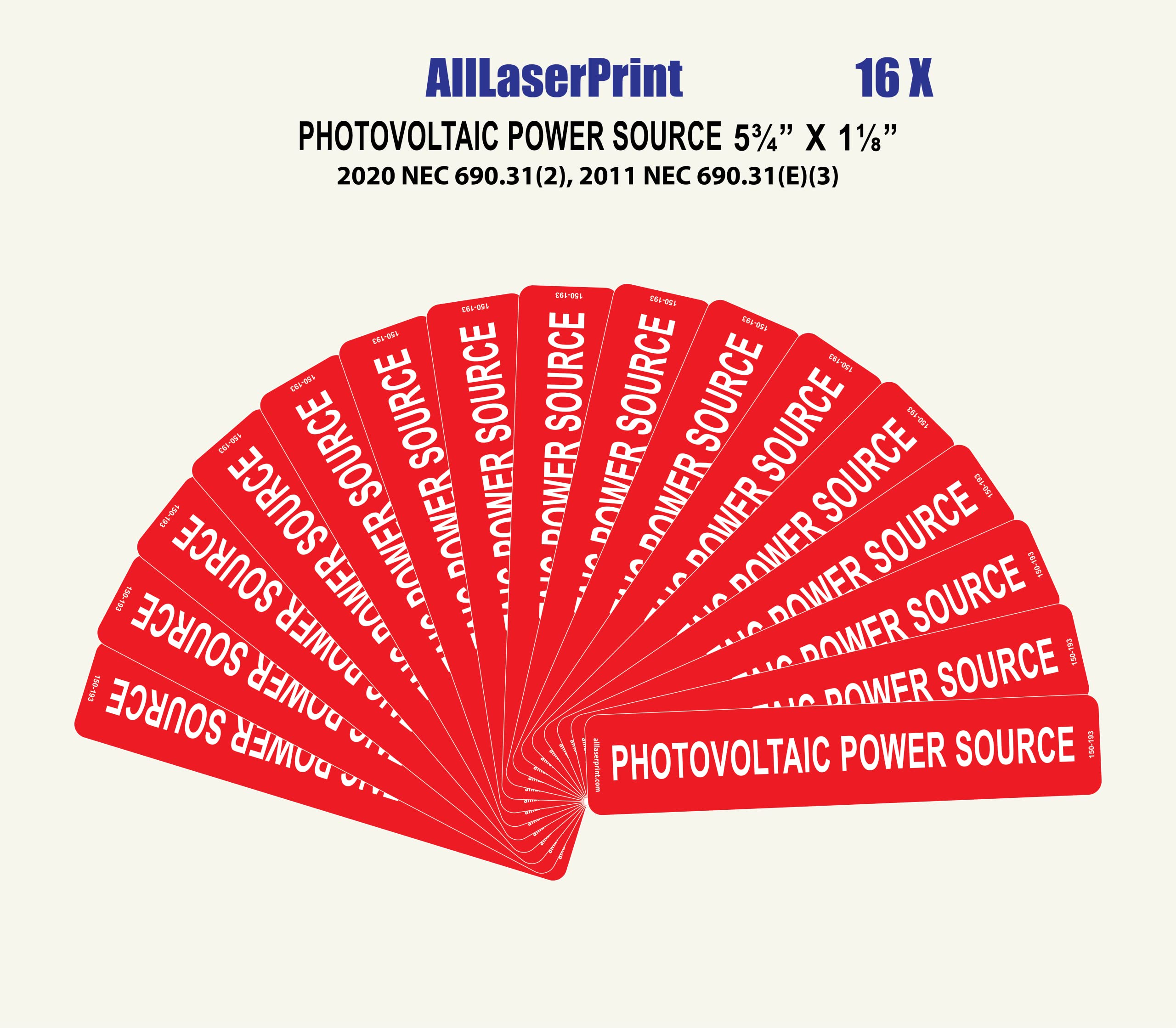 Photovoltaic Labels for PV Solar System_"PHOTOVOLTAIC Power Source" _5¾” X 1⅛" _Pack of 16