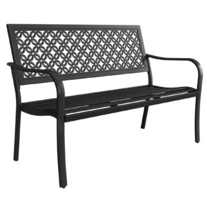 grand patio outdoor bench garden bench with armrests steel bench for outdoors lawn yard porch black