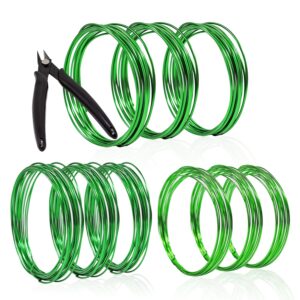 bonsai wire with cutter kit - 9 roll tree training wires 149.6 feet total .anodized aluminum wire 1mm/1.5mm/2.0 mm training wire，for bonzai trees indoor (149.6 feet, green, 9)