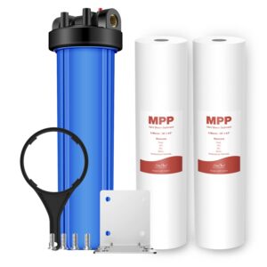 simpure 20 inch water filter housing db20p and 20" x 4.5" sediment whole house water filter cartridges, pre-filtration system for well and city water, 1" npt port