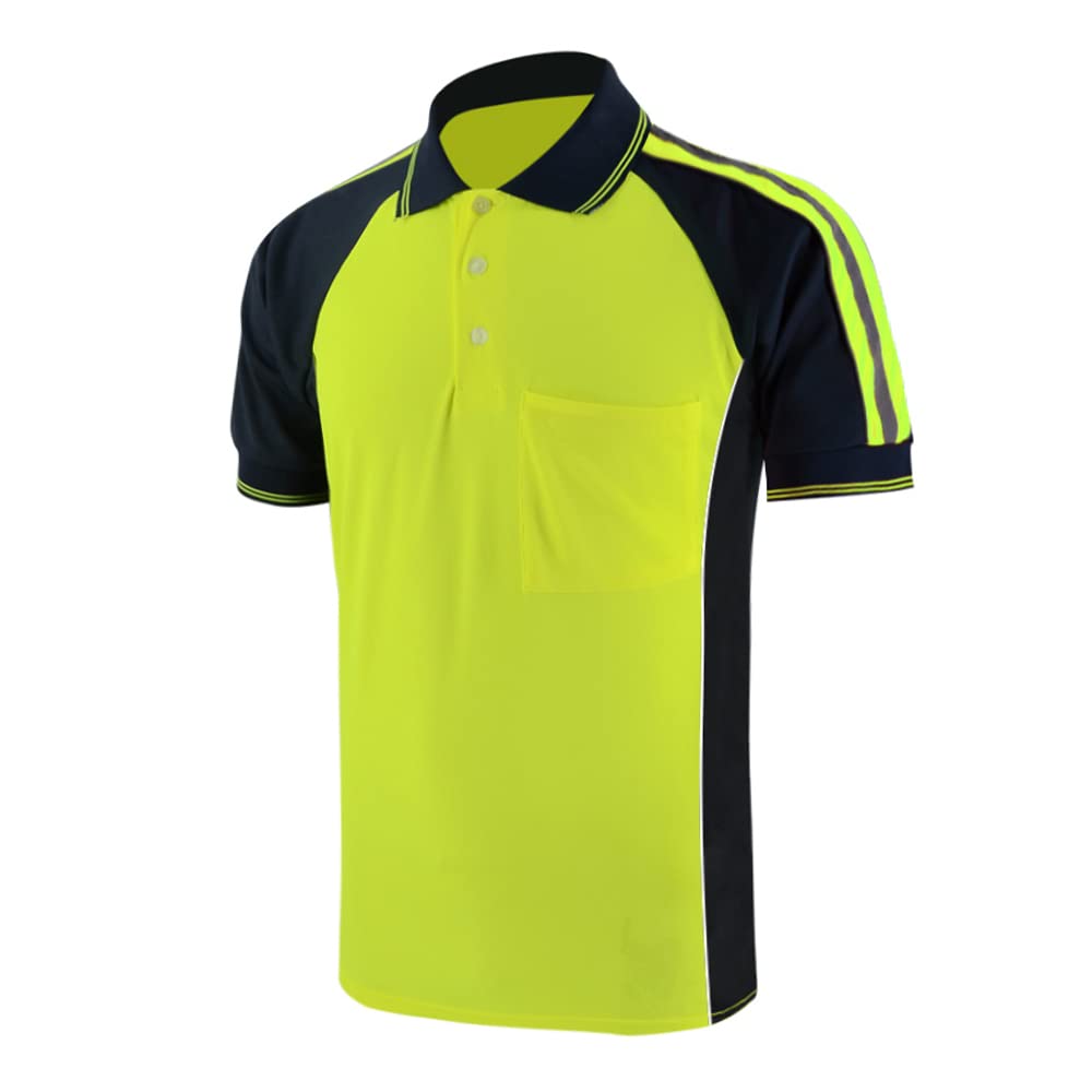 LOVPOSNTY Safety Polo Shirts High Visibility Reflective Shirts, Construction Work Shirts for Men(Short Sleeve,Yellow-S,2XL)