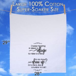 Funny Kitchen Towels - I Keep Hearing It Takes A Village To Raise A Child Tea Towel - Funny Dish Towel with Sayings - Funny Hand Towels Housewarming Gifts - 100% Cotton Flour Sack Towel