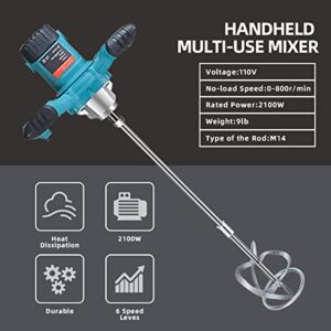 Maxgeen Concrete Mixer,2100W Portable Electric Mud Mixer for Mixing mortar,6 Speed Adjustable Paint Mixer, Handheld Cement Mixer with Gloves