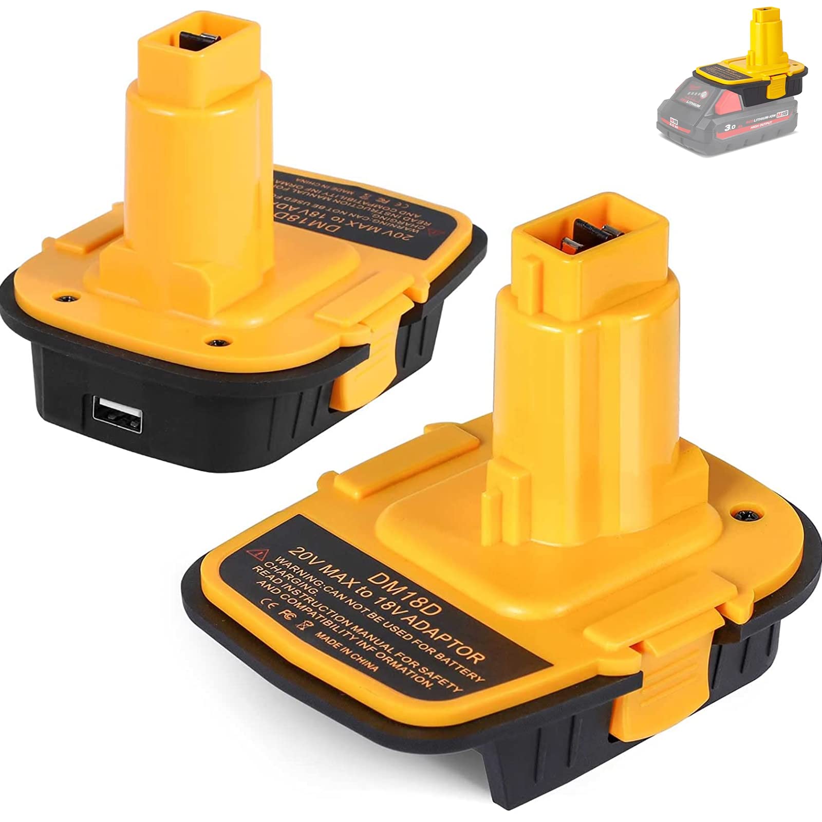 EID for Dewalt 20V to 18V Battery Adapter, 2-Pack DM18D Upgraded Version DCA1820 Converter for Dewalt 18V/20V & for Milwaukee M18 18V Battery to Work for Dewalt 18V Nicad & NiMh Battery Tools