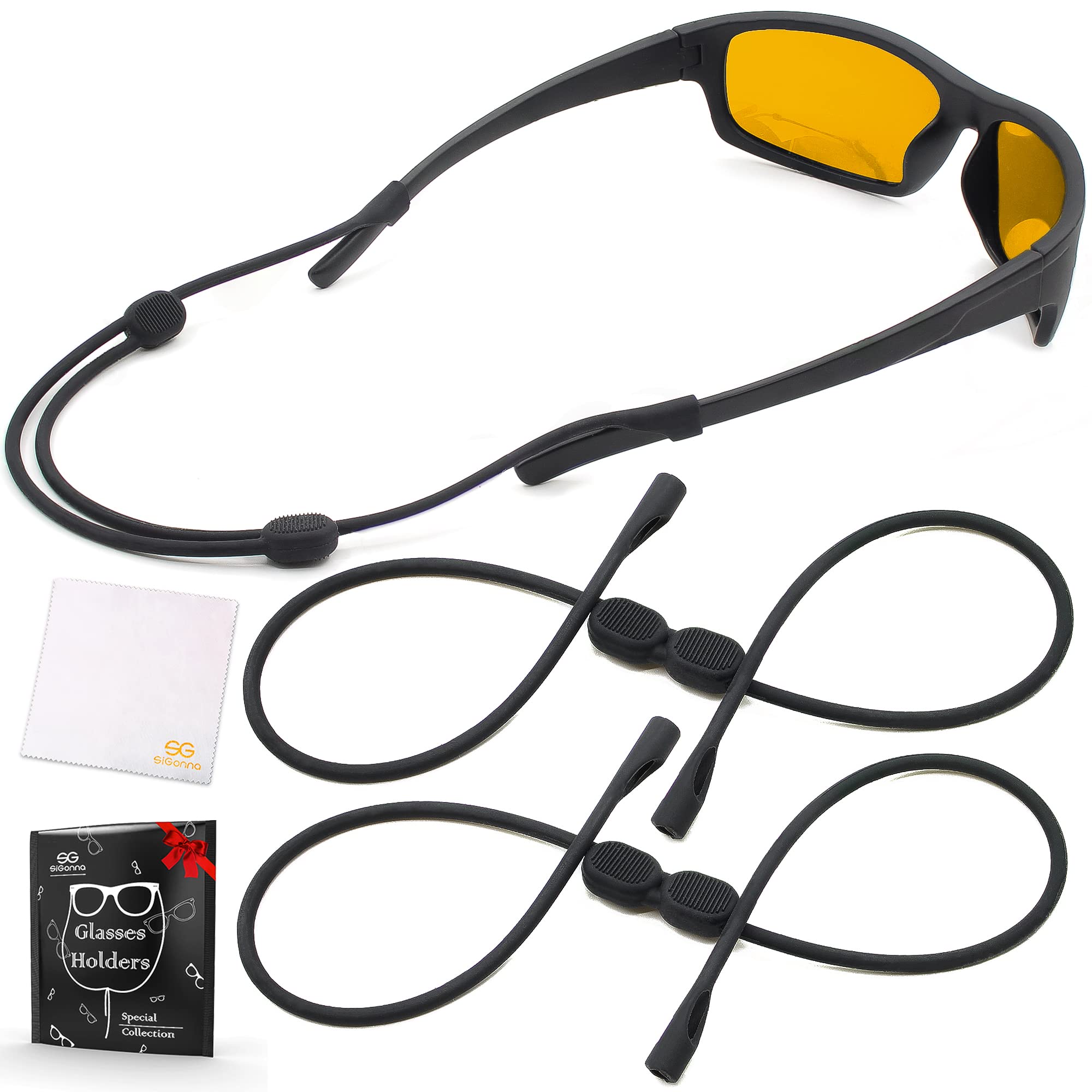 SIGONNA Sunglass Strap Eyeglass Holder - No Tail Glasses Strap Lanyard - Adjustable Eyeglass Strap for Men Women - Silicone Eye Glasses String Strap - 2 Cords