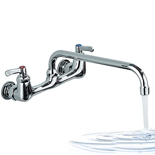 𝗚𝗺𝘂𝘀𝗿𝗲 𝗖𝗼𝗺𝗺𝗲𝗿𝗰𝗶𝗮𝗹 𝗞𝗶𝘁𝗰𝗵𝗲𝗻 𝗙𝗮𝘂𝗰𝗲𝘁 Wall Mount 8 Inch Center Kitchen Sink Faucet with 12 Inch Swivel Spout 2-Handle Faucets for Kitchen Home Restaurant Chrome Polished