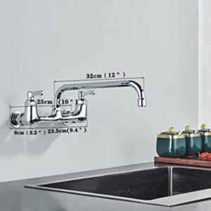 𝗚𝗺𝘂𝘀𝗿𝗲 𝗖𝗼𝗺𝗺𝗲𝗿𝗰𝗶𝗮𝗹 𝗞𝗶𝘁𝗰𝗵𝗲𝗻 𝗙𝗮𝘂𝗰𝗲𝘁 Wall Mount 8 Inch Center Kitchen Sink Faucet with 12 Inch Swivel Spout 2-Handle Faucets for Kitchen Home Restaurant Chrome Polished