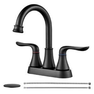 bathroom sink faucet genbons 4 inch 2 handle centerset bathroom faucet lead-free matte black bath sink faucet with pop-up drain stopper and supply hose, bathroom faucets california compliant