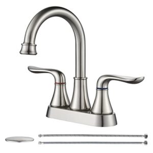 bathroom sink faucet genbons 4 inch 2 handle centerset bathroom faucet brushed nickel bath sink faucet with pop-up drain stopper and supply hose, bathroom faucets california compliant