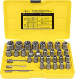 topec upgrade bolt extractor kit, 32pcs impact bolt & nut remover set, 6mm-19mm stripped bolt extractor socket set, eazy out bolt extractor set for stripped, broken, rounded bolts, nuts & screws