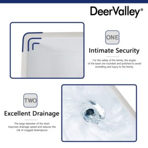 DeerValley DV-1U306 Ursa Undermount Bathroom Sink, 18'' x 13'' Vessel Sinks Rectangle Undermount Sink Modern White Ceramic Vanity Vessel Sink with Overflow