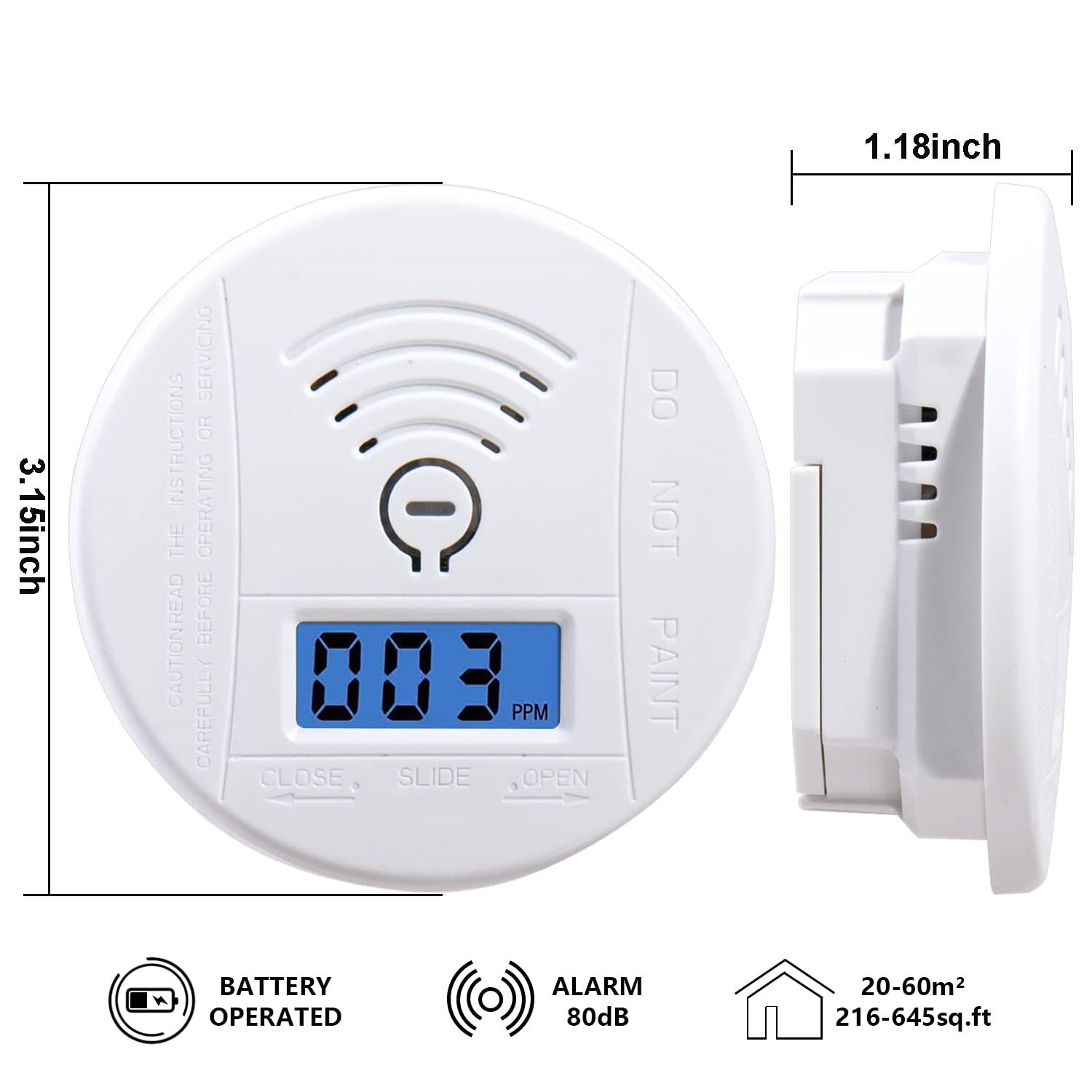 CAYUENG Carbon Monoxide Detector, Replaceable Battery-Operated Carbon Monoxide Alarm Detectors with Digital Display & LED Lights,CO Alarm Device for Kitchen Bathroom Bedroom Coal Stove