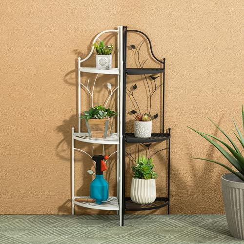 glitzhome 3-Tier Planter Shelf, Organizer Rack flower pot plant stand Indoor Outdoor Metal Planter for Garden and Home, Matte Black