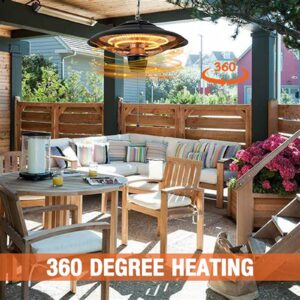 1500W Hanging Infrared Heater, Outdoor Patio Ceiling Electric Heaters, Upgraded Garage Heater with 2 Adjustable Modes 600W/1500W, Over-Heat Protection,IP55 Waterproof