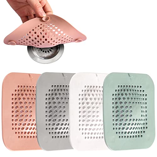 Shower Hair Drain Catcher,Convex Cover for Stopper with Suction Cup,Suit for Bathroom,Bathtub,Kitchen 4 Pack