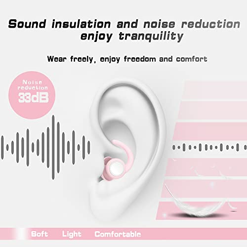 Noise Cancelling Earplugs for Sleep, Reusable Ear Plugs for Sleeping Snoring, Concerts, Swimming, Ear Plugs for Noise Reduction, Silicone Earplugs Sound Blocking Sleeping (Pink)