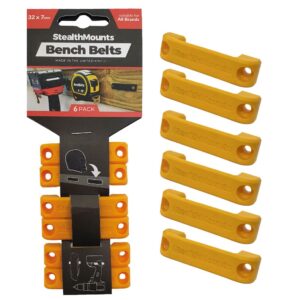 StealthMounts Bench Belt - Universal Tool Holder | Tool Holster Set - 6 Pack | Perfect Tool Hanger Storage Dock for Power Tools, Tape Measures and Belt Clips (Yellow)