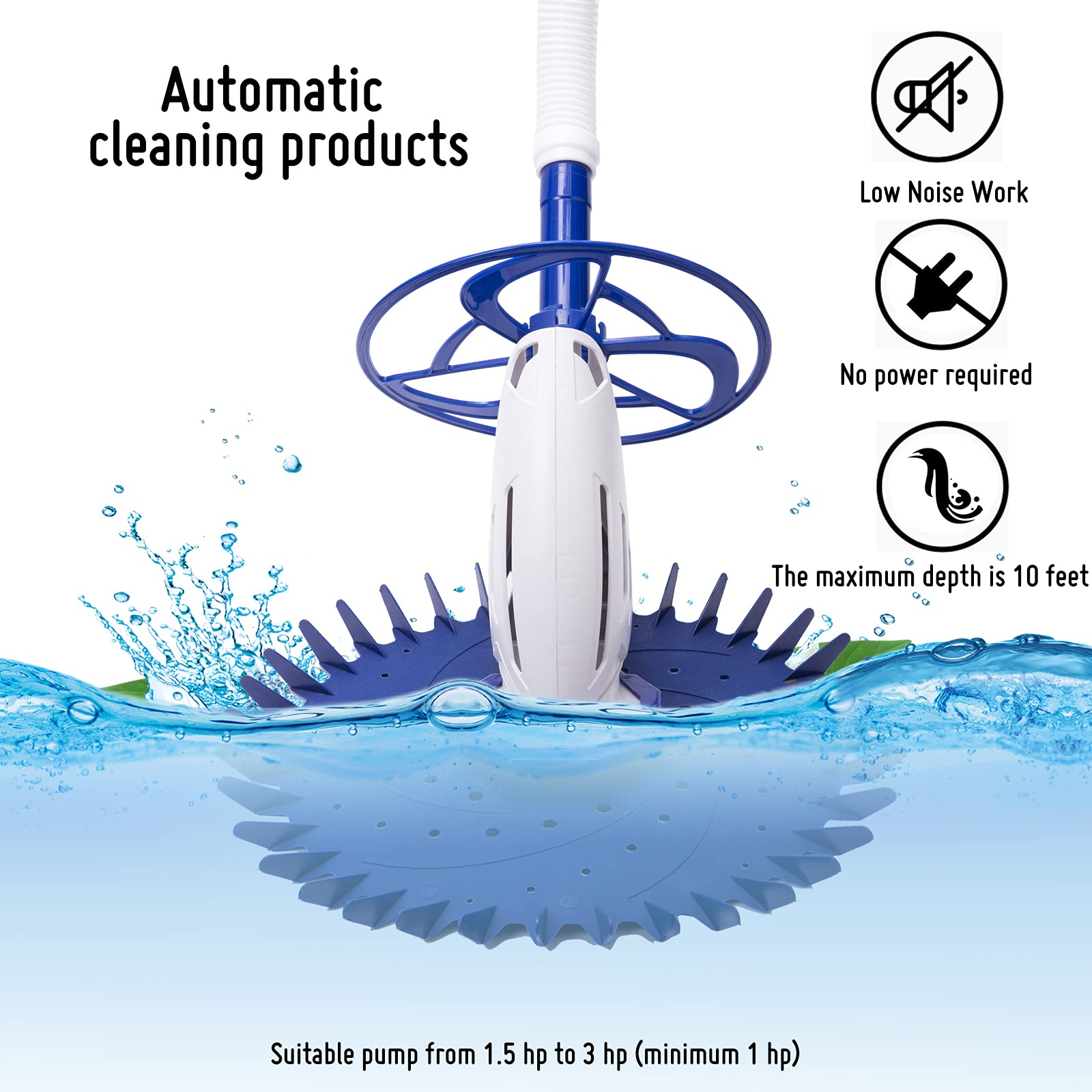 YSMJ Upgraded Automatic Pool Cleaner Swimming Pool Vacuum Cleaner for Above Ground In-ground Pool Powerful Suction Pool Sweeper with 16 Hoses Low Noise Easy Assemble