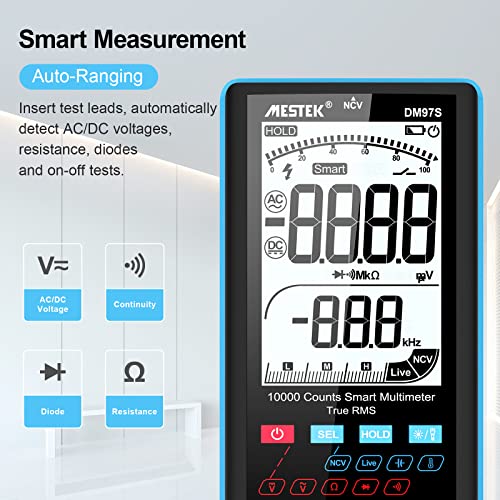 Digital Multimeter Tester MESTEK Smart Voltmeter NCV Testing Auto Range Voltage Tester Measures AC DC Current Volt Ohm Amp Temperature for Electrical Testing & Automotive