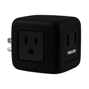 philips 3-outlet extender with 2-usb port surge protector, charging station, 245 joules, grounded wall tap, 3-prong, 2.4 amp/12 watt, space saving design, black, spp3202bc/37