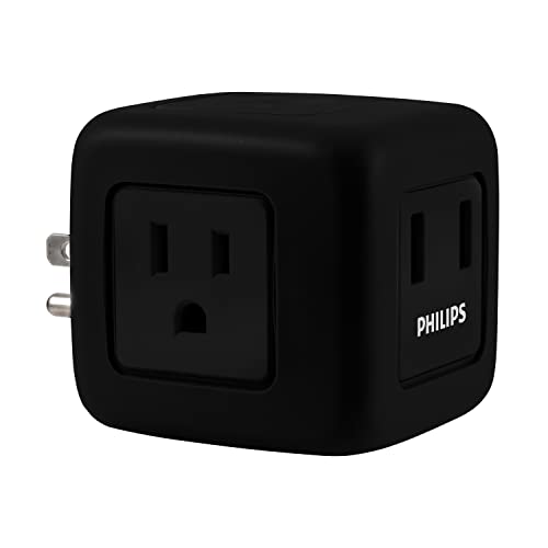 Philips 3-Outlet Extender with 2-USB Port Surge Protector, Charging Station, 245 Joules, Grounded Wall Tap, 3-Prong, 2.4 AMP/12 Watt, Space Saving Design, Black, SPP3202BC/37