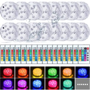 Hortsun 16 Pack Submersible LED Lights with Remote Waterproof Pool Underwater LED Light Battery Operated Bathtub Light 16 Color Changing Lamp for Tub Pool Pond Vase Aquarium Decoration