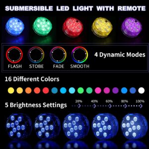 Hortsun 16 Pack Submersible LED Lights with Remote Waterproof Pool Underwater LED Light Battery Operated Bathtub Light 16 Color Changing Lamp for Tub Pool Pond Vase Aquarium Decoration