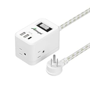 alitayee power strip with usb,travel power strip with 3 outlets 3 usb ports(type-c and 2 type-a) 5v 3.1a 15.5w fast charging,flat plug and 5ft braided extension cord for travel home office etl listed