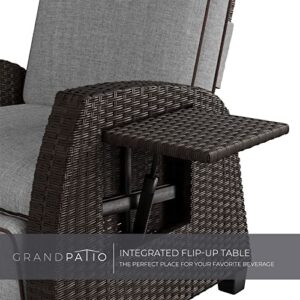 Grand patio Indoor & Outdoor Moor Recliner PE Wicker with Flip Table Push Back Reclining Lounge Chair, Cool Grey