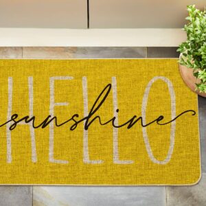Artoid Mode Yellow Hello Sunshine Summer Decorative Doormat, Seasonal Spring Holiday Low-Profile Floor Mat Switch Mat for Indoor Outdoor 17 x 29 Inch