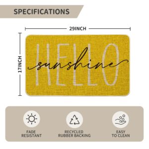 Artoid Mode Yellow Hello Sunshine Summer Decorative Doormat, Seasonal Spring Holiday Low-Profile Floor Mat Switch Mat for Indoor Outdoor 17 x 29 Inch