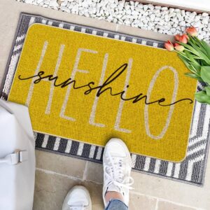 Artoid Mode Yellow Hello Sunshine Summer Decorative Doormat, Seasonal Spring Holiday Low-Profile Floor Mat Switch Mat for Indoor Outdoor 17 x 29 Inch