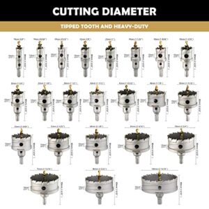 dashap 23PCS Carbide Hole Saw Kit,TCT Hole Saw Set for Metal,Tipped Tooth Cutting Hole Saw Within 5/8'' to 3-15/16'' Cutting Diameter