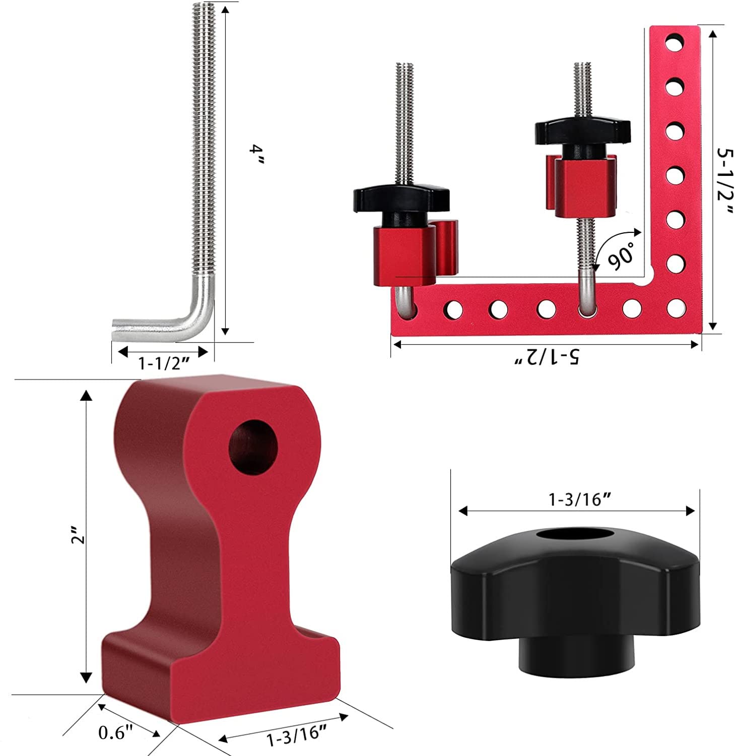 90 Degree Positioning Squares, Right Angle Clamps, Aluminum Alloy Woodworking Carpenter Corner Clamping Square Tool for Picture Frame Box Cabinets Drawers (5.5'x5.5'')