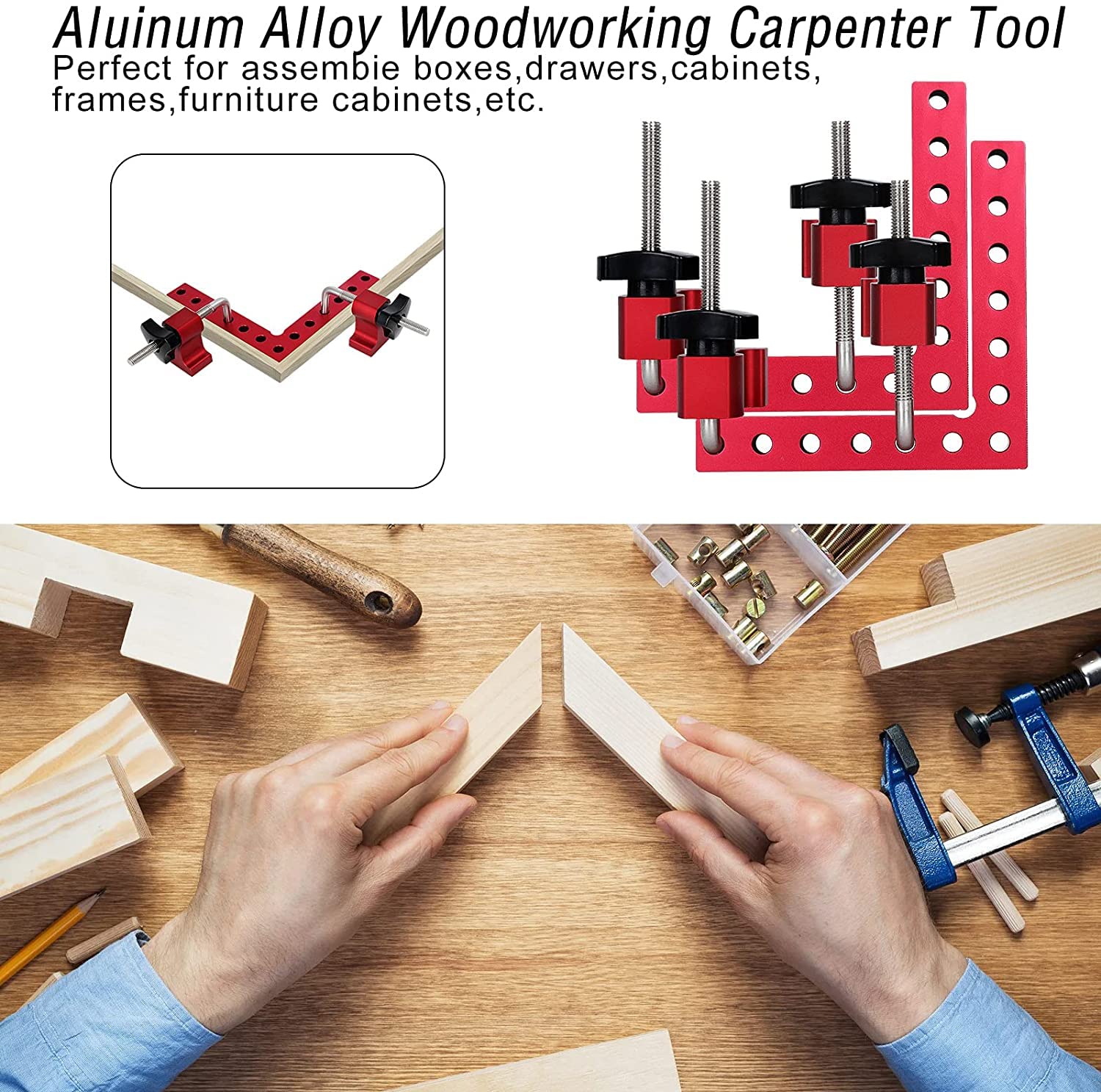 90 Degree Positioning Squares, Right Angle Clamps, Aluminum Alloy Woodworking Carpenter Corner Clamping Square Tool for Picture Frame Box Cabinets Drawers (5.5'x5.5'')