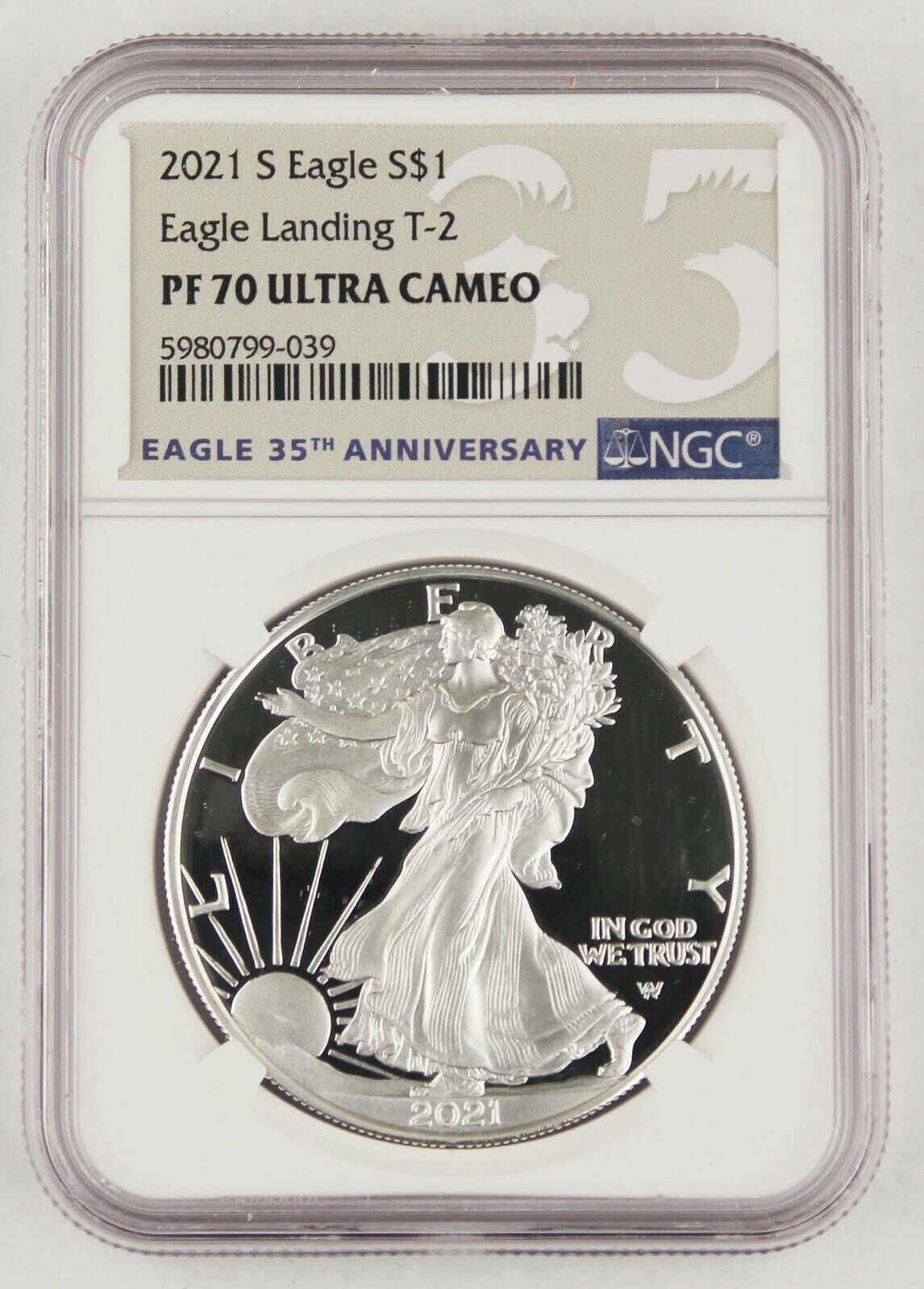 2021 S Proof American Silver Eagle Type 2 1 Oz PF-70 NGC Ultra Cameo