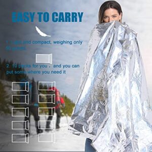 RAINPOH Emergency Mylar Thermal Blanket 82 * 64 in(10 Pack), Gigantic Space Blanket, Survival Blankets Heavy Duty Camping Gear, First Aid, Silver