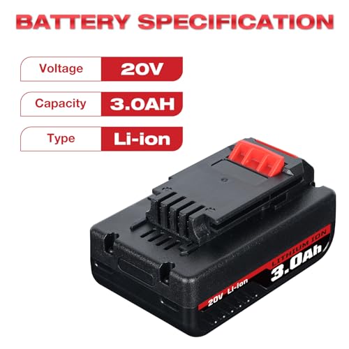 2PACK 3.0Ah 18V/20Vmax PCC680L Li-ion Battery and PCC692L Charger Replace for Porter Cable 18V/20V Battery Compatible with Porter Cable Battery PCC680L, PCC681L, PCC682L, PCC685L, PCC685LP, PCC699L