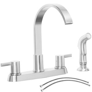 Kitchen Faucet with Sprayer,Brushed Nickel Stainless Steel Kitchen Sink Faucet with Side Sprayer,Kitchen Faucets for Sink 3 Hole,Commercial RV Laundry Utility Kitchen Faucet KMF027L KMF027L