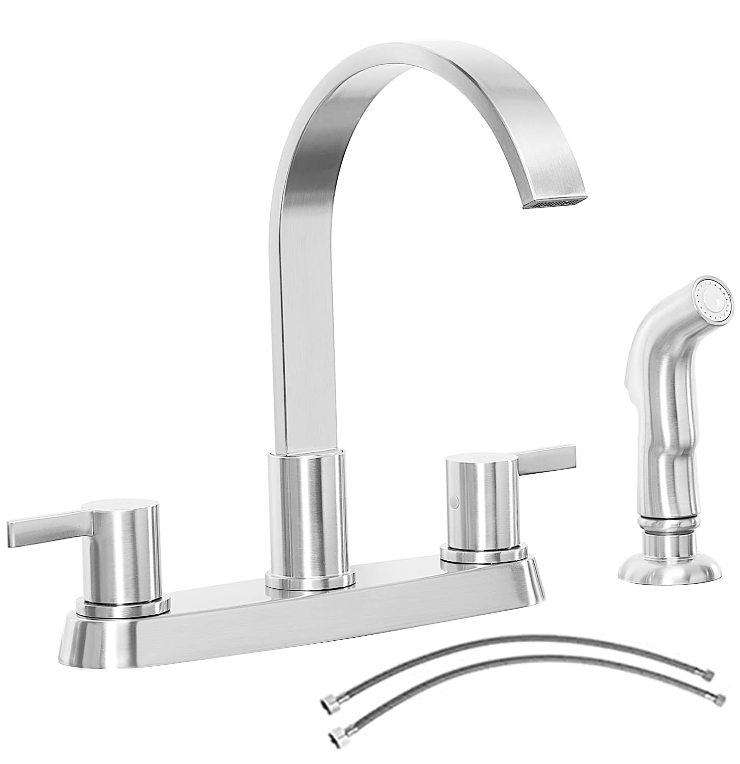 Kitchen Faucet with Sprayer,Brushed Nickel Stainless Steel Kitchen Sink Faucet with Side Sprayer,Kitchen Faucets for Sink 3 Hole,Commercial RV Laundry Utility Kitchen Faucet KMF027L KMF027L