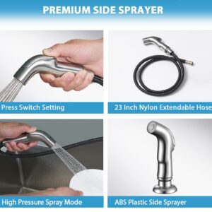 Kitchen Faucet with Sprayer,Brushed Nickel Stainless Steel Kitchen Sink Faucet with Side Sprayer,Kitchen Faucets for Sink 3 Hole,Commercial RV Laundry Utility Kitchen Faucet KMF027L KMF027L